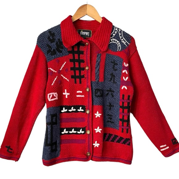 Vintage Funsport Novelty Cardigan sweater M - Picture 1 of 9